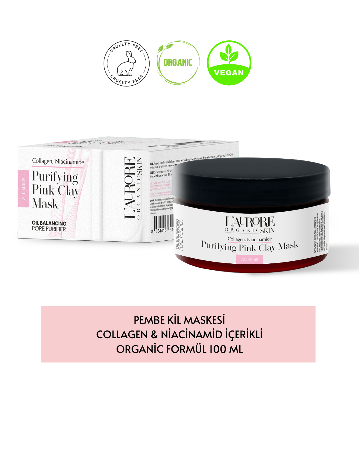 Pembe%20Kil%20Maskesi%20Collajen%20&%20Niacinamid%20Organic%20Formül%20100%20ML.%20Yağ%20dengeleyici%20gözenek%20sıkılaştırıcı